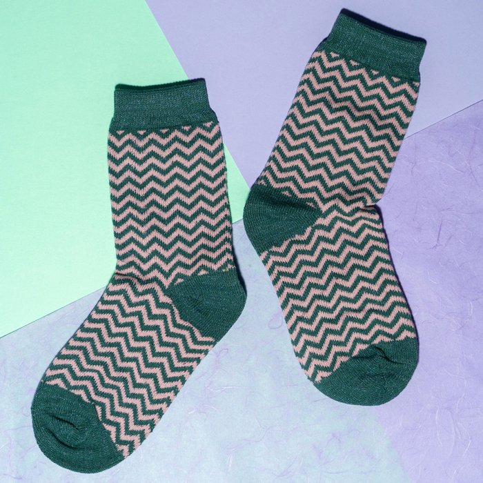 Sokken glitter groen roze gestreept