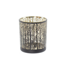 Afbeelding in Gallery-weergave laden, Glazen lantaarn bosmotief, 7 x 7 x 8 cm, zwart/goud
