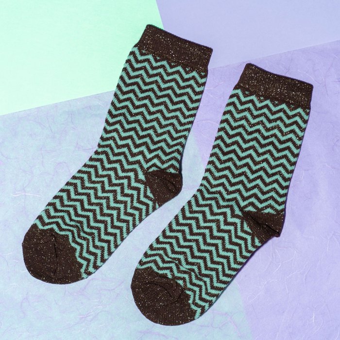 Sokken glitter mint bruin gestreept