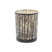 Afbeelding in Gallery-weergave laden, Glazen lantaarn bosmotief, 10 x 10 x 12.5cm, zwart/goud
